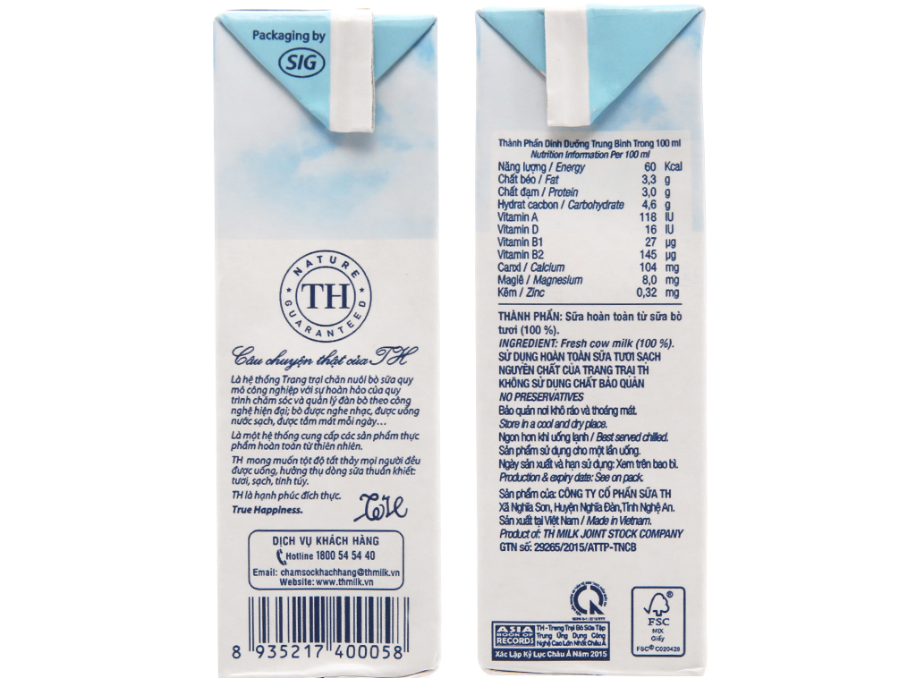 [HCM] Sữa TH true Milk ít đường  lốc 4 hộp 180ml