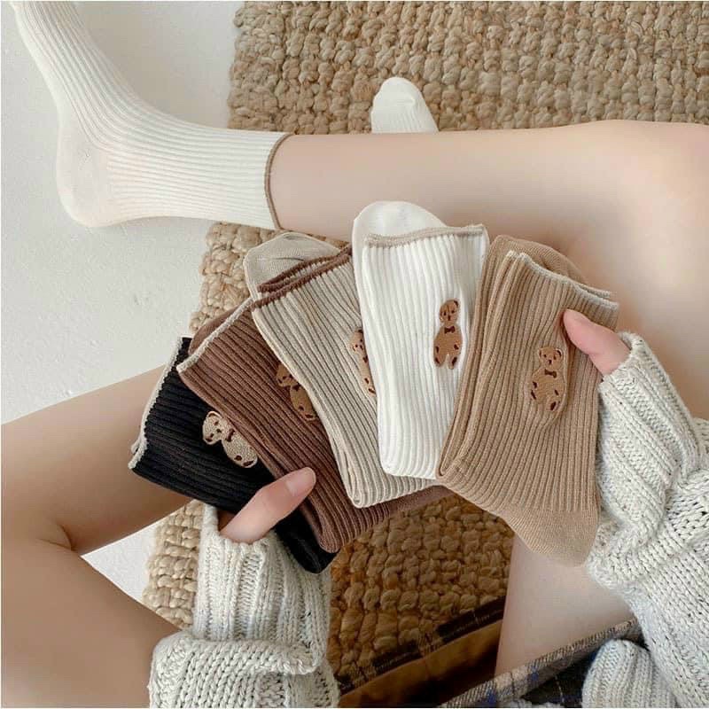 Set 5 đôi tất gấu cổ cao màu Vintage