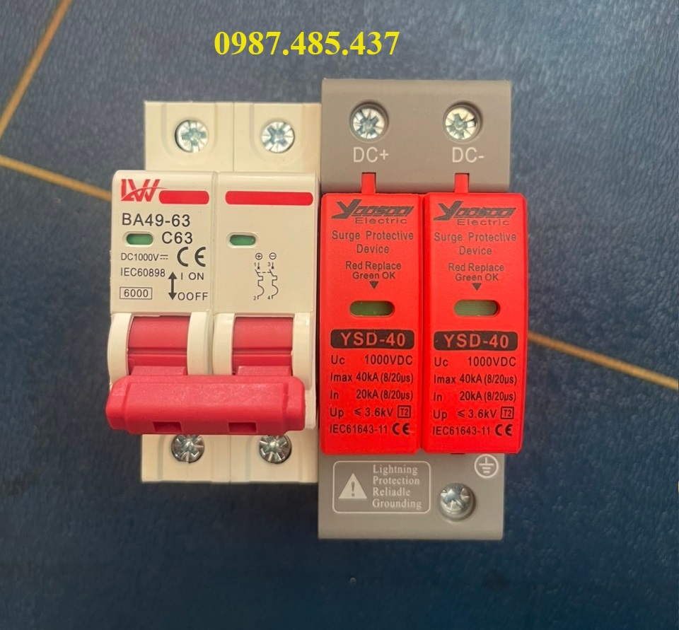 Combo át DC 2P 1000v + chống sét lan truyền DC 2P 1000V