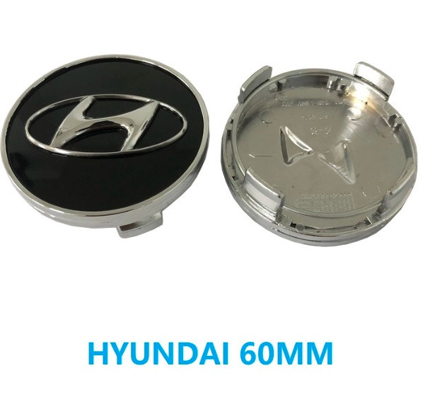 1 chiếc ốp lazang, logo chụp mâm bánh xe ô tô, xe hơi Huyndai HY-60D đường kính 60mm ( Màu đen)
