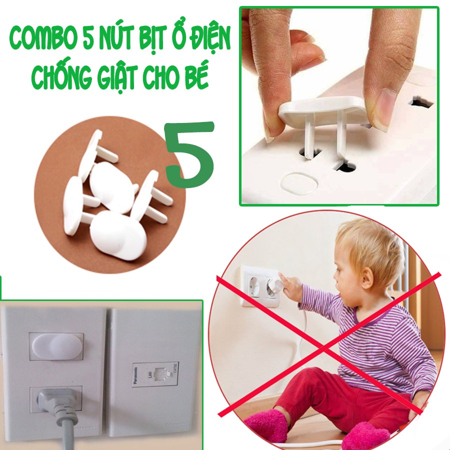 Combo 5 nút bịt ổ điện bảo vệ an toàn cho bé - Nút bịt ổ điện 2 chân