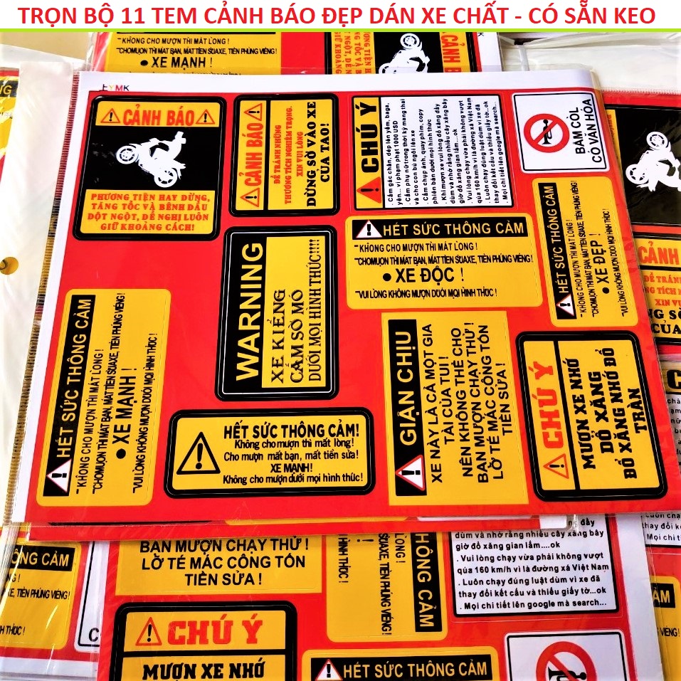 ĐỀ CAN DÁN XE CẢNH BÁO TRỌN BỘ 11 TEM DÁN , TEM DÁN XE , DECAN DÁN XE , TEM TRANG TRÍ XE MÁY, PHỤ KIỆN ĐỒ CHƠI XE MÁY