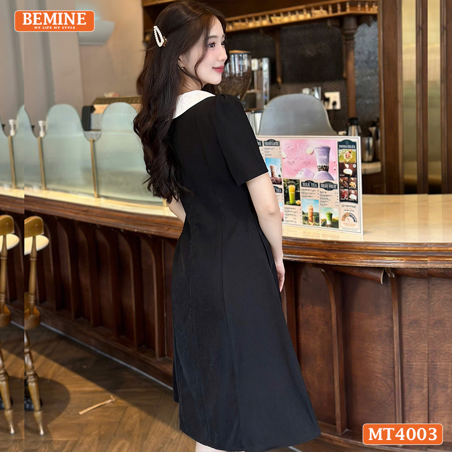 [DUY NHẤT 25-29.10 - VOUCHER 40K][DUY NHẤT 25-29.10 - VOUCHER 40K]Đầm basic đơn giản cổ kiểu 2 lá BEMINE MT4003ĐEN