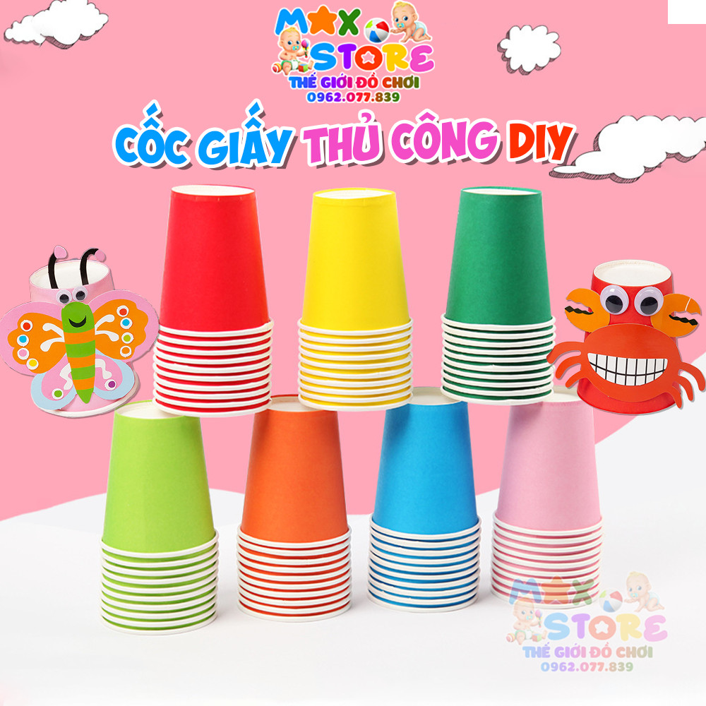 Set 10 chiếc cốc giấy ly giấy đủ màu làm đồ chơi diy handmade