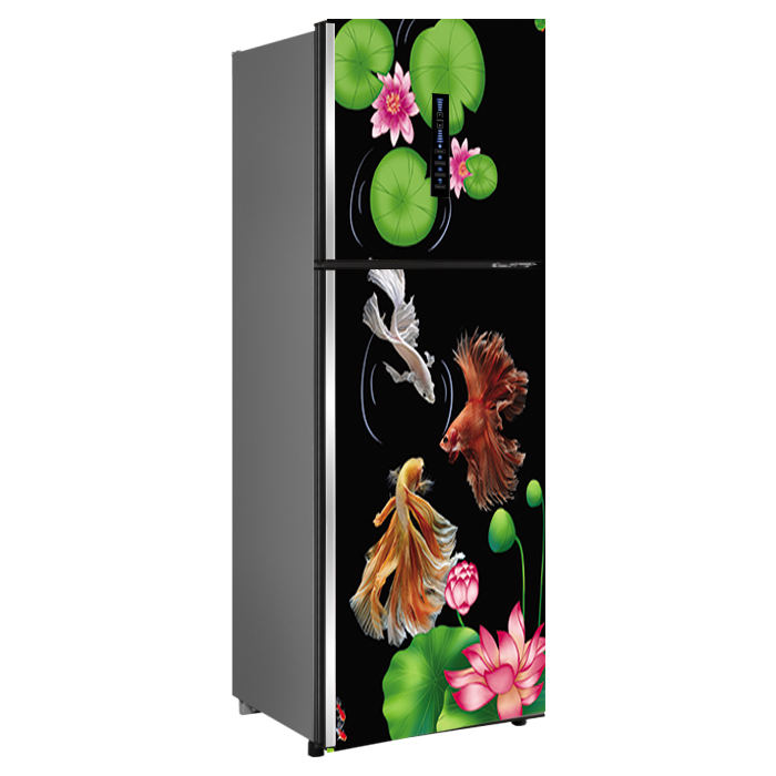 Decal cao cấp chống thấm dán tủ lạnh - koi hoa sen