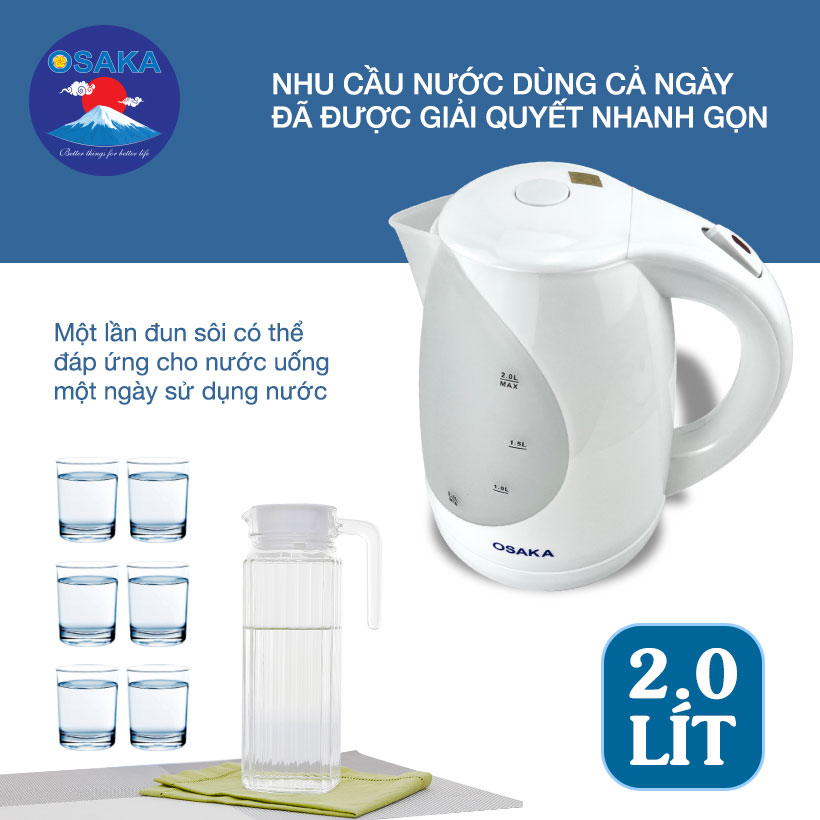Bình đun siêu tốc OSAKA KT20NA - 2 Lít - Đun siêu nhanh