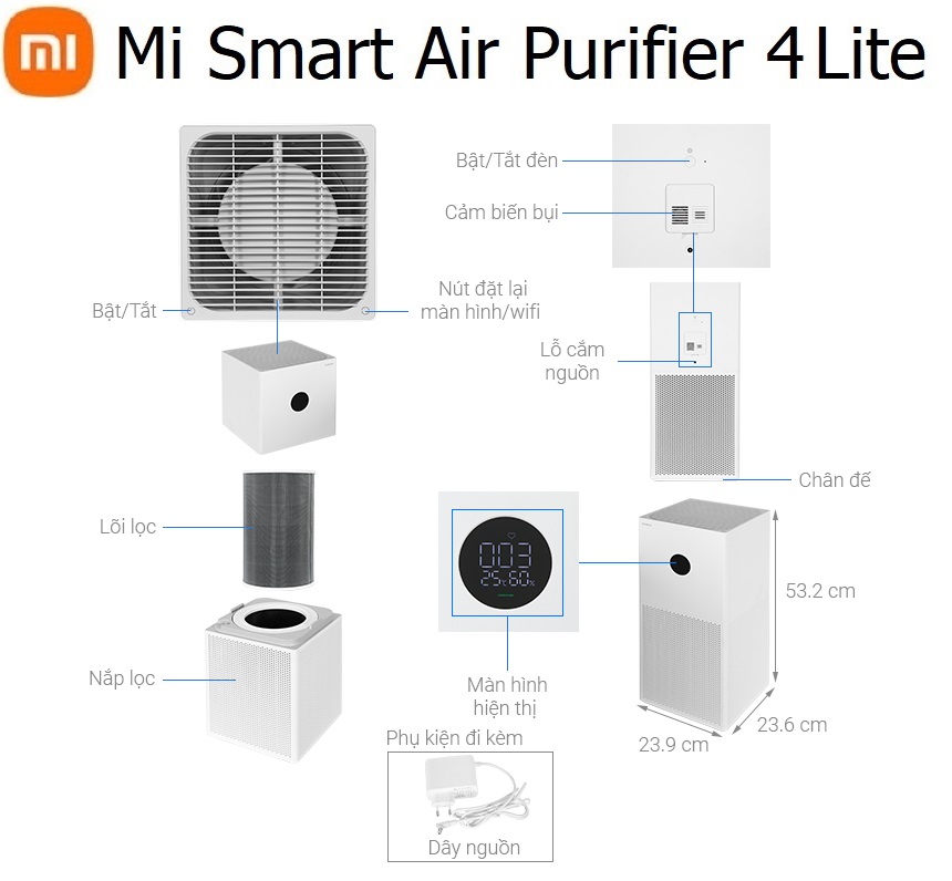 Máy lọc không khí Xiaomi 6 / 4 Pro / 4 / 4 Lite / 4 Compact Smart Air Purifier - Chính hãng Digiworld
