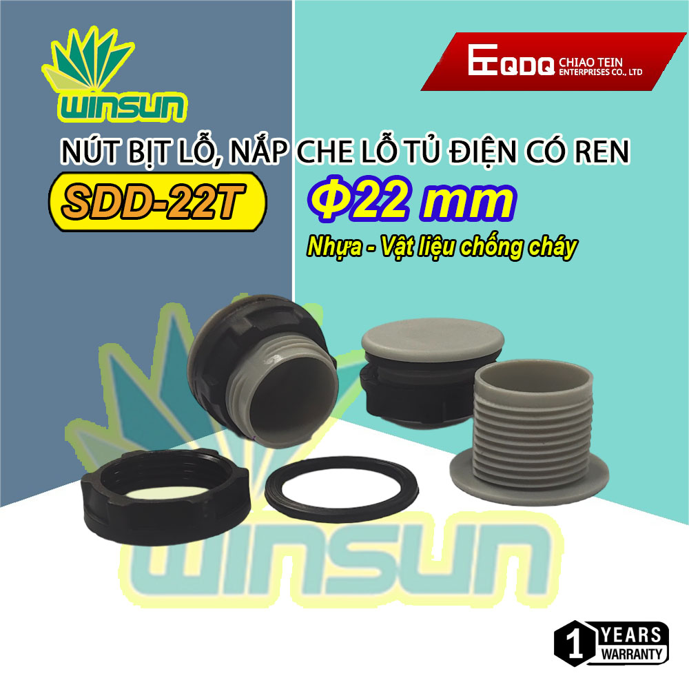 Nút bịt lỗ, nắp che lỗ tủ điện có ren phi 22 winsun (Gói 10 cái)