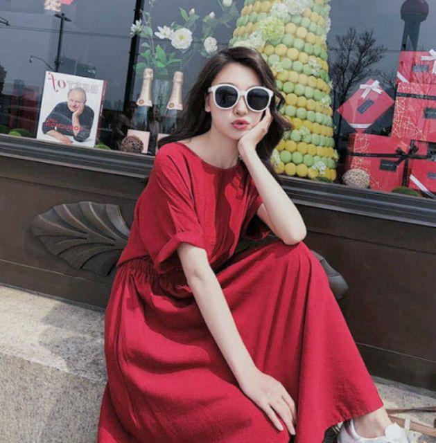 [HCM]Đầm đỏ nút sau (kèm hình thật)