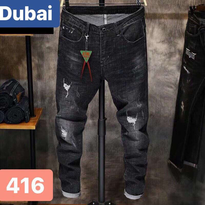 Quần baggy jean nam unisex chất bò đen wash rách soái ka nhập thái tt-416 dubai fashion