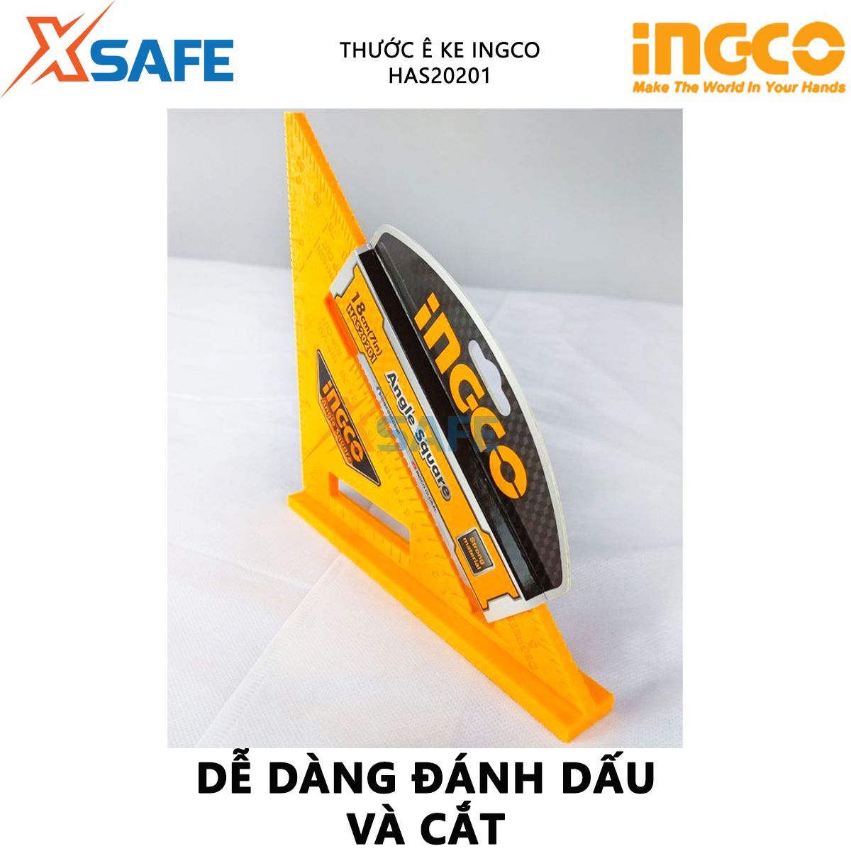 Thước ê ke INGCO HAS20201 | Thước đo góc vuông kích thước 7 inch x 7 inch chất liệu ABS, đơn vị inch để đo góc vuông vát cạnh đo