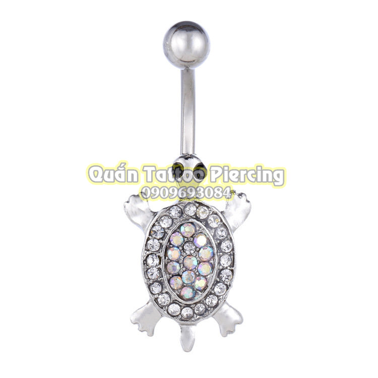 khuyên rốn con rùa đính đá dễ thương