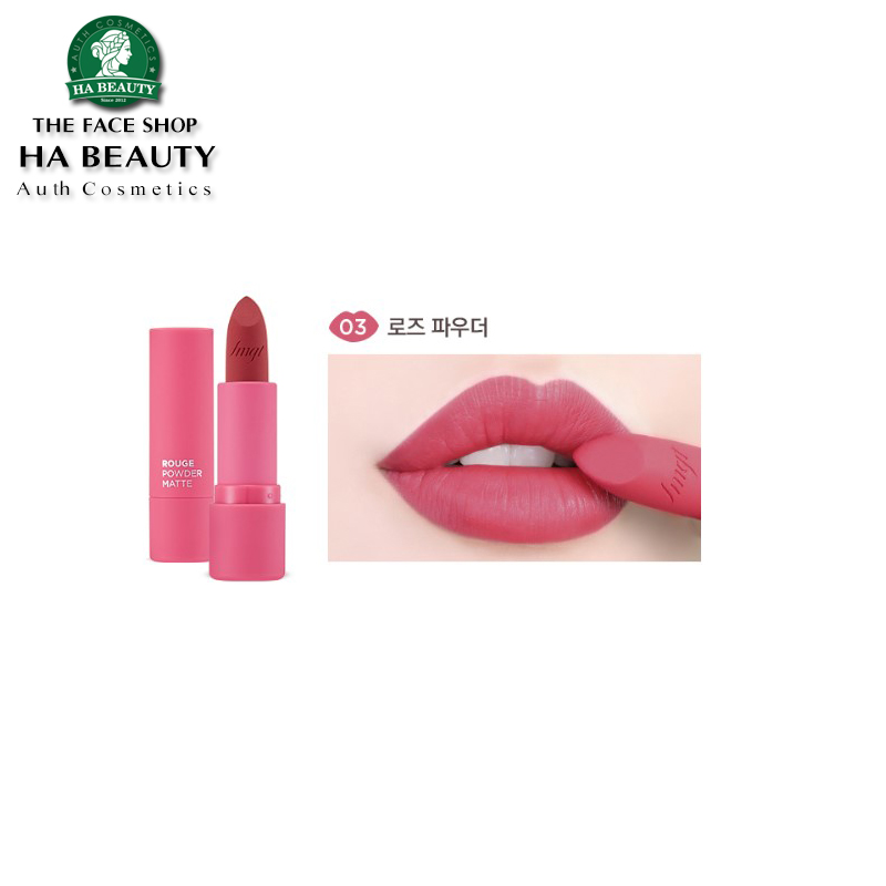Son thỏi lì mịn mềm mại môi fmgt the face shop rouge powder matte lipstick 3.2g