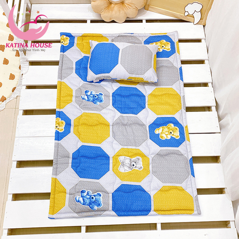 Bộ gối nệm cho bé mầm non 4-5 tuổi Katina House, vải tencel cực mềm mát thấm hút tốt