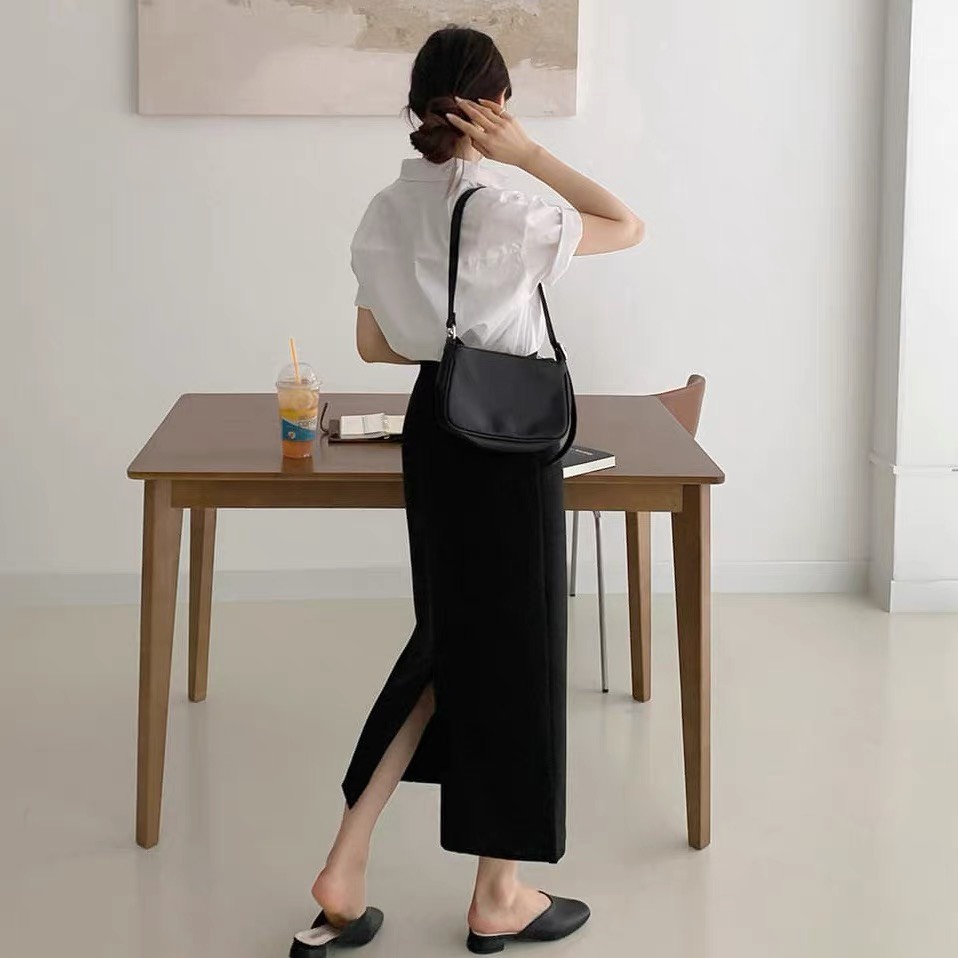 HOÀN TIỀN 15% - Chân váy midi chất linen xẻ sau form hack eo không lộ bụng. Có lót dày dặn