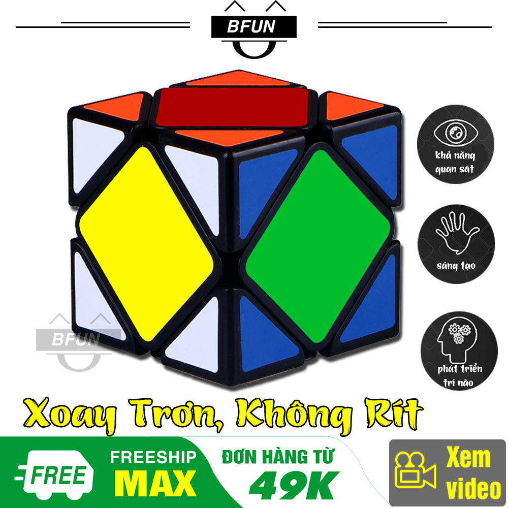 Đồ Chơi Trẻ Em Rubik Biến Thể SKEWB VIỀN ĐEN - Cục Rubik Xoay Trơn, Rô Bích