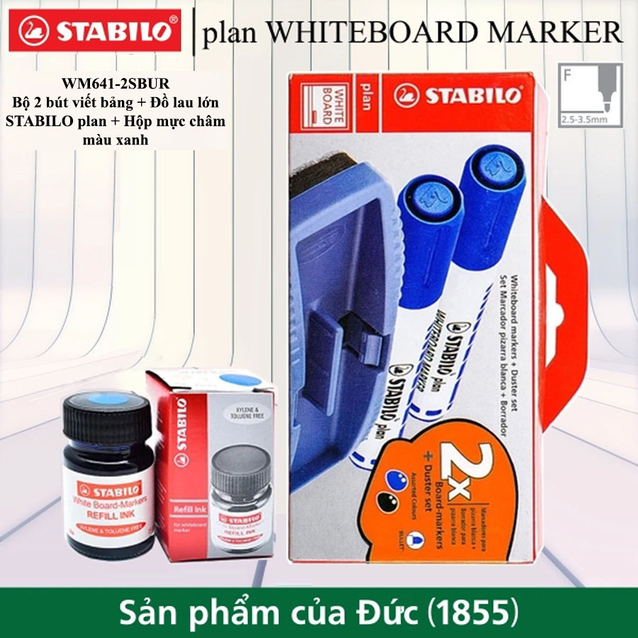 Combo Bộ Bút viết bảng STABILO plan WHITEBOARD MARKER đầu tròn/vuông 2/3/6 cây