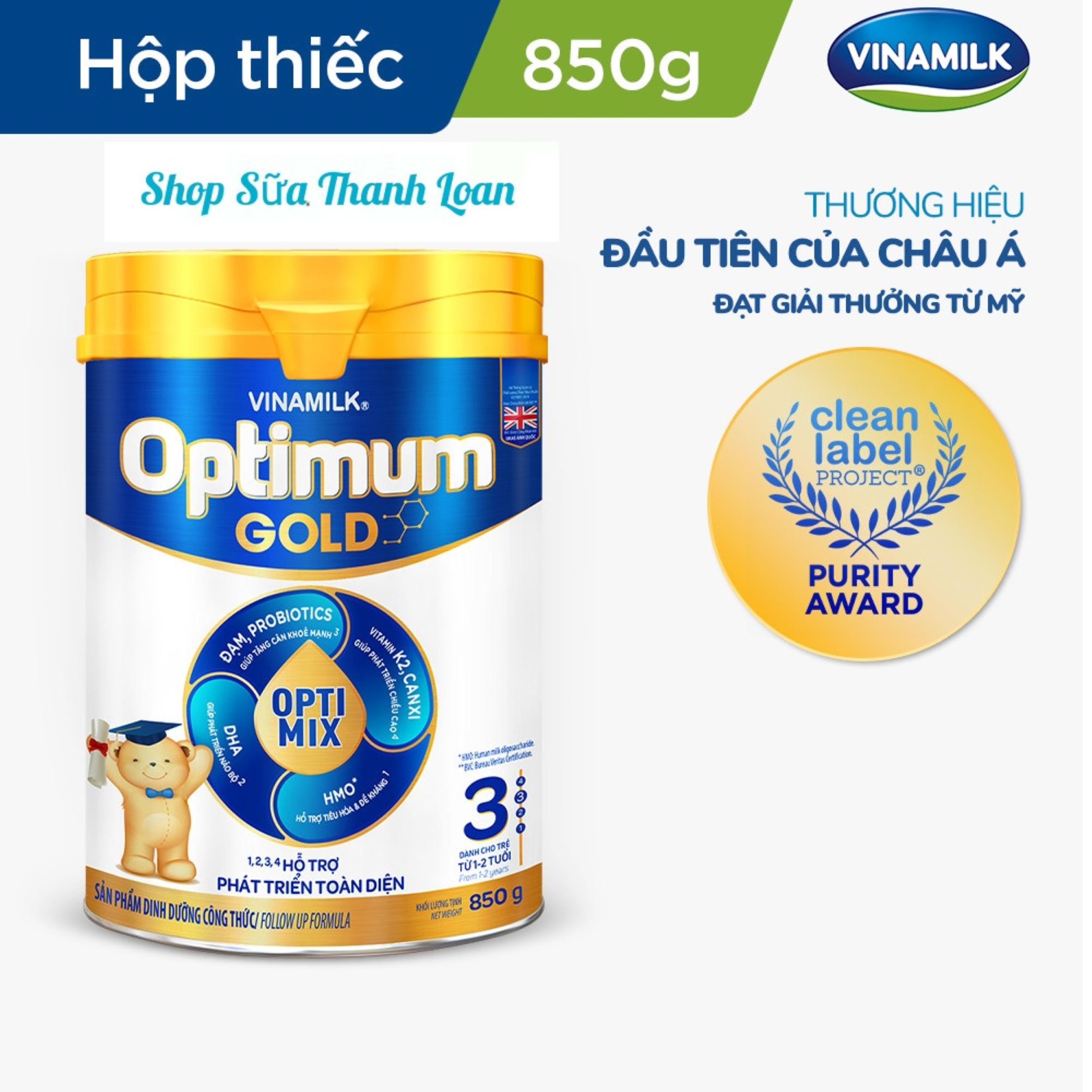 (Mẫu Mới) SỮA BỘT VINAMILK OPTIMUM GOLD 3 850G.