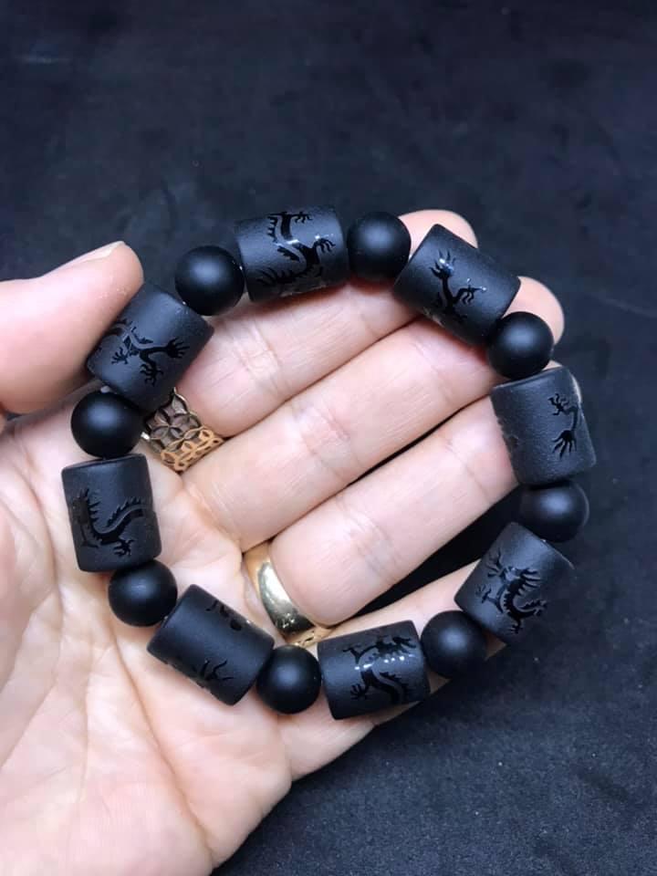 [HCM]VÒNG TAY ĐỐT TRÚC ĐÁ NÚI LỬA ĐEN CHẠM RỒNG