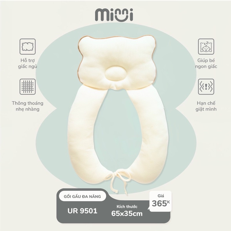 Gối liền chặn sơ sinh, gối chữ U đa năng cho bé Minni