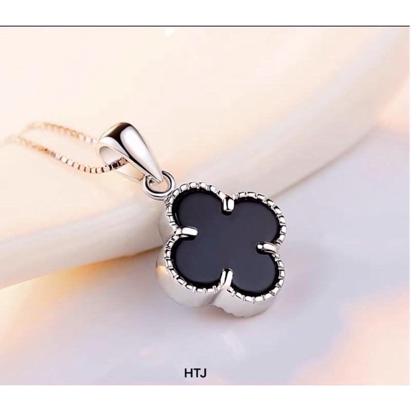 Mặt dây chuyền nữ cỏ 4 lá đá đen may mắn - THJ SILVER