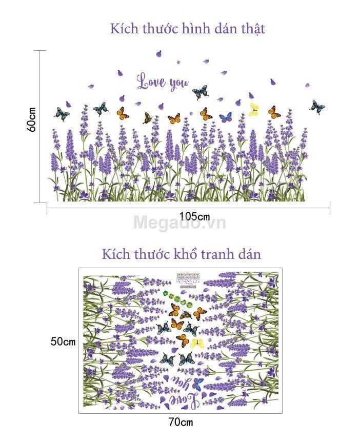 decal dán Hoa lavender tím chân tường
