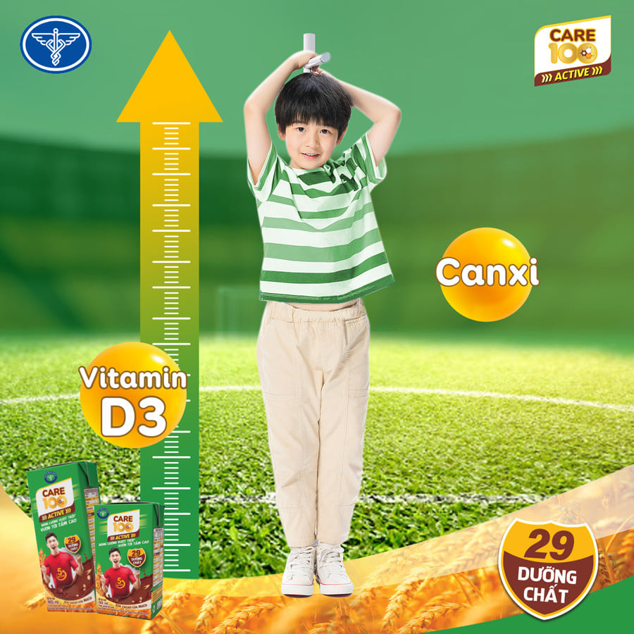 Thùng sữa cacao lúa mạch Care 100 Active (110ml x 48 hộp)