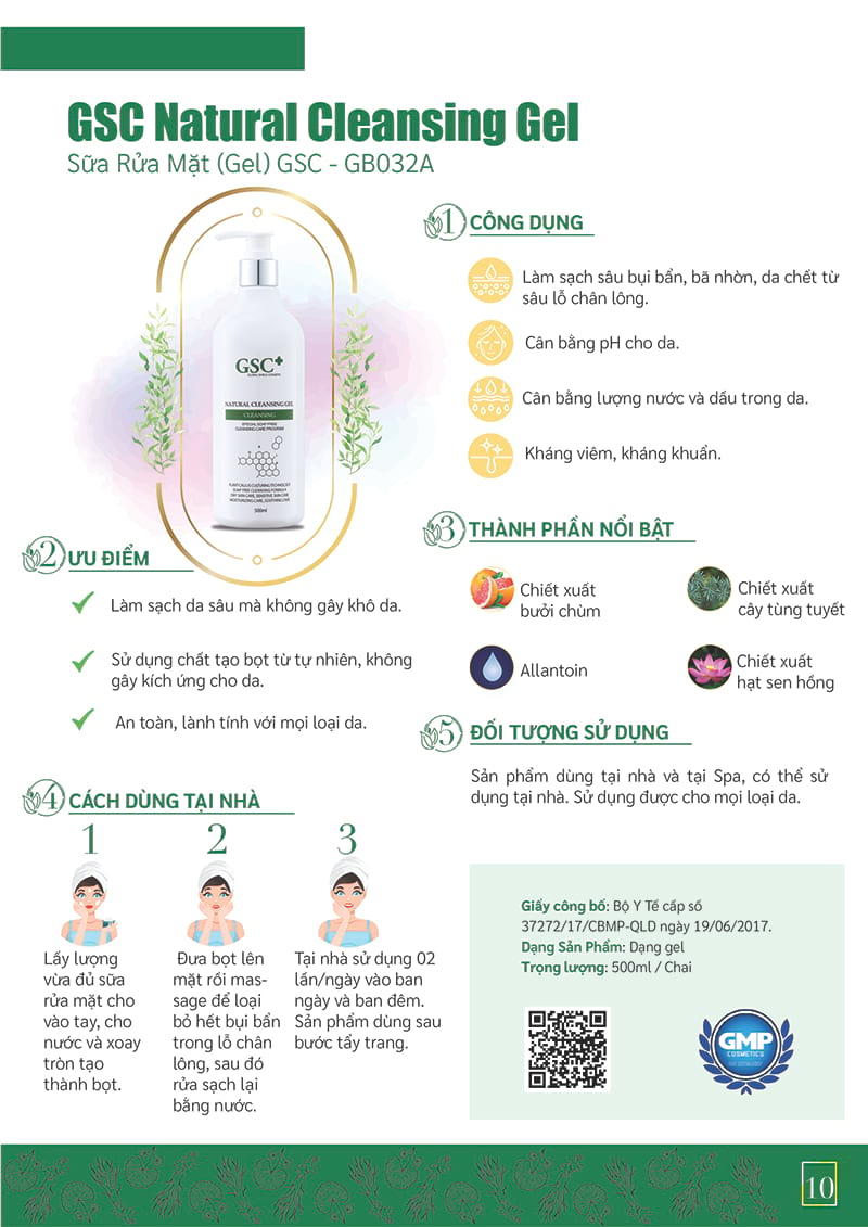 Sữa Rửa Mặt Gel GSC Natural Cleansing Gel