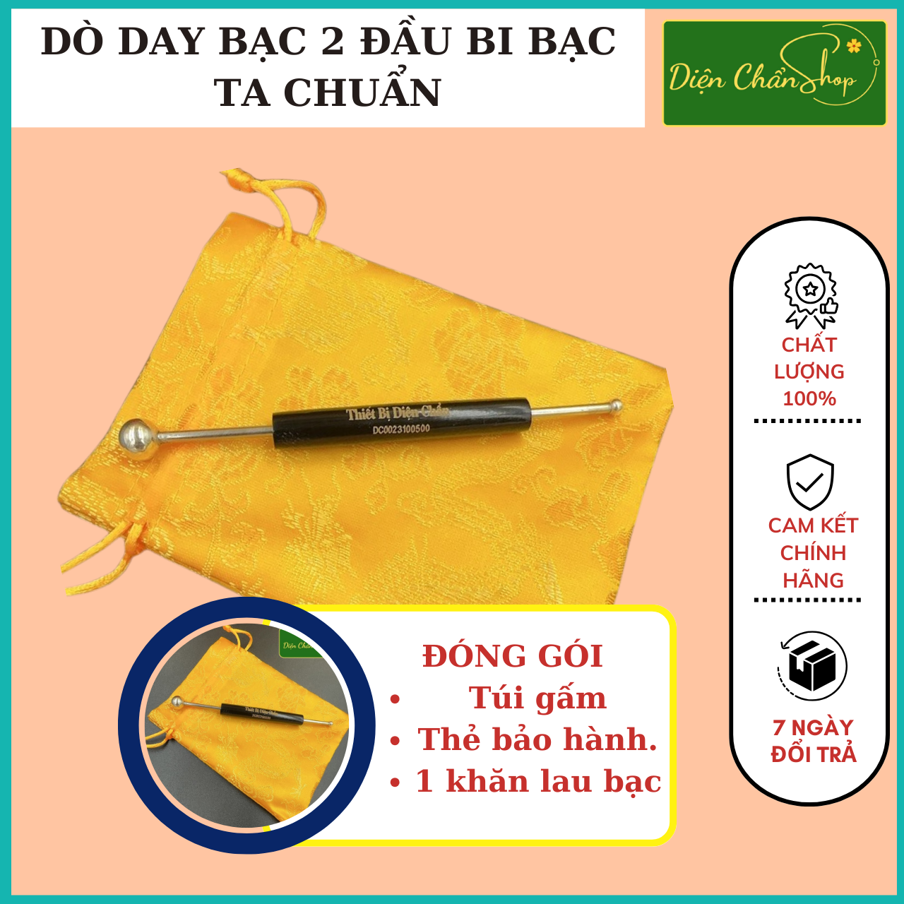 Cây dò bạc 2 đầu diện chẩn - sừng cao cấp - dụng cụ diện chẩn
