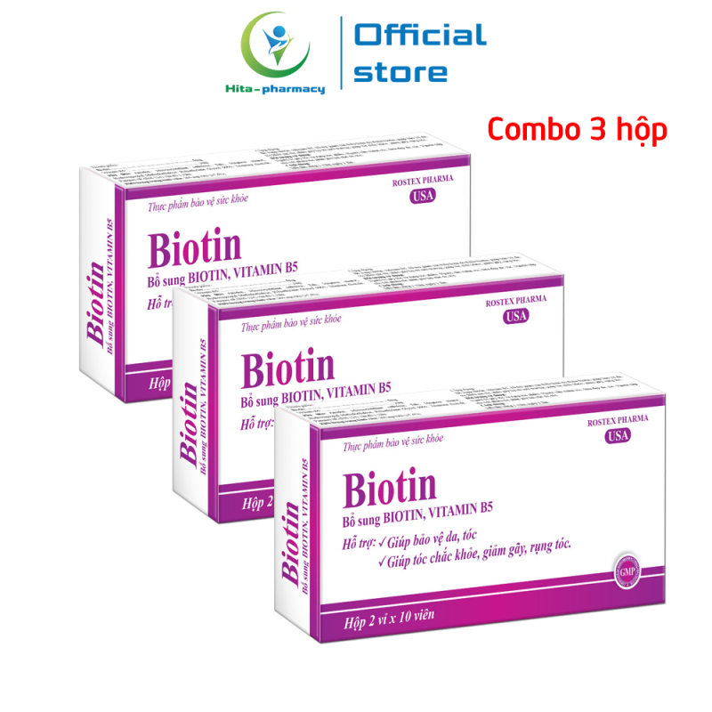 Combo 3 hộp Viên uống bổ sung Biotin, Vitamin B5 giúp tóc chắc khỏe, giảm gãy rụng tóc, bảo vệ da tóc - Hộp 20 viên nhập khẩu