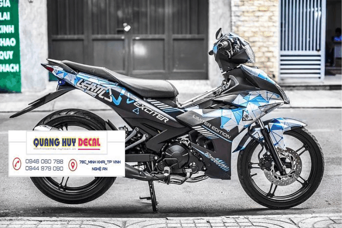 Tem trùm xe  exciter 150 xanh xám chế đẹp- Tem  dán xe máy exciter 150 thiết kế theo yêu cầu - tem xe exciter 150 xanh xám độ chế đẹp và rẻ chất