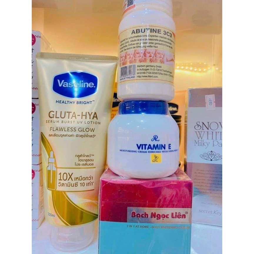Kem body bạch ngọc liên + kem kích trắng 3c3 + vaseline gluta 10x +dưỡng e thái lan.