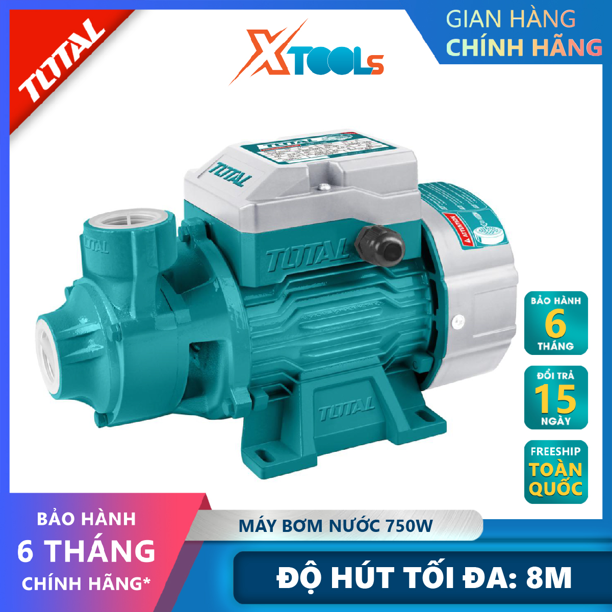 Total twp17506 water pump 750W power water pump height 52m depth suction 8m flow 50L/P pipe 1X1