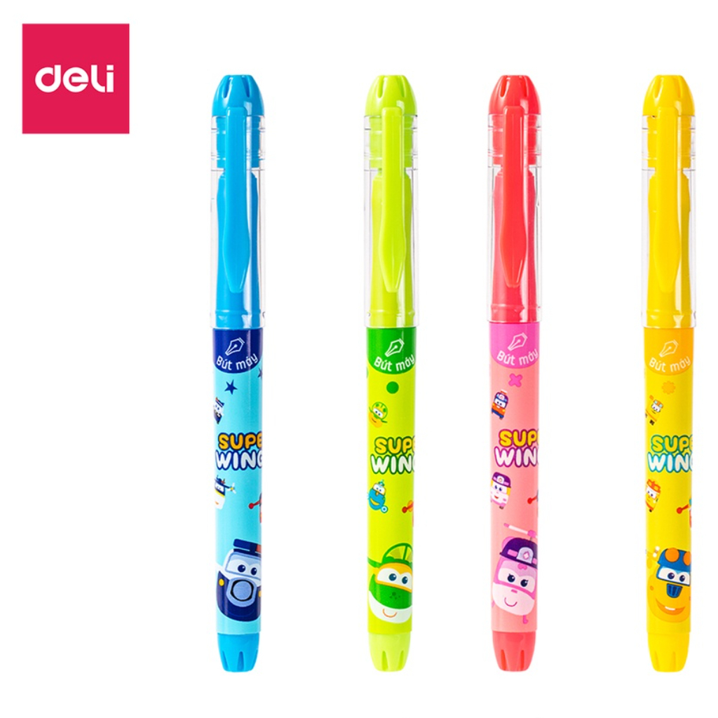 Bút máy luyện viết chữ đẹp học sinh Deli - Họa tiết đáng yêu - xanh dương/ xanh lá/ hồng/ vàng - CQ894