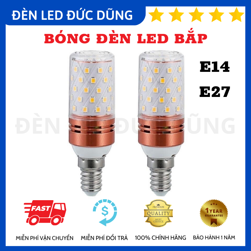 Bóng Đèn Led Bắp Siêu Sáng E14 E27 12W Ac 220V - 3 Chế Độ Sáng