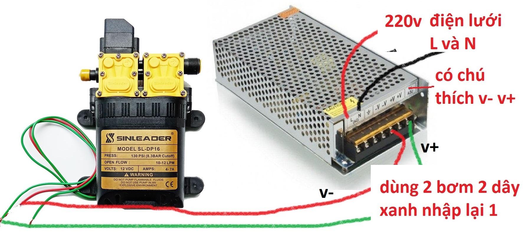 Bộ bơm đôi sinleader và nguồn 12v 10a - 12v 10a