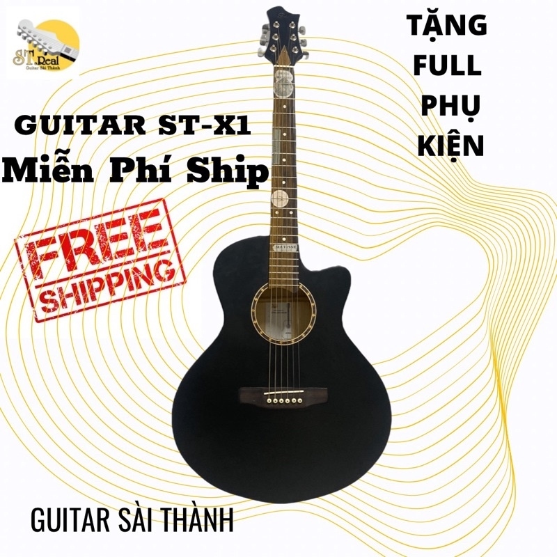 ☌❈  Đàn Guitar Acoustic ST-X1 Full size chất liệu gỗ nhập khẩu (màu đen) có ty chỉnh cần tặng kèm đầy đủ phụ kiện