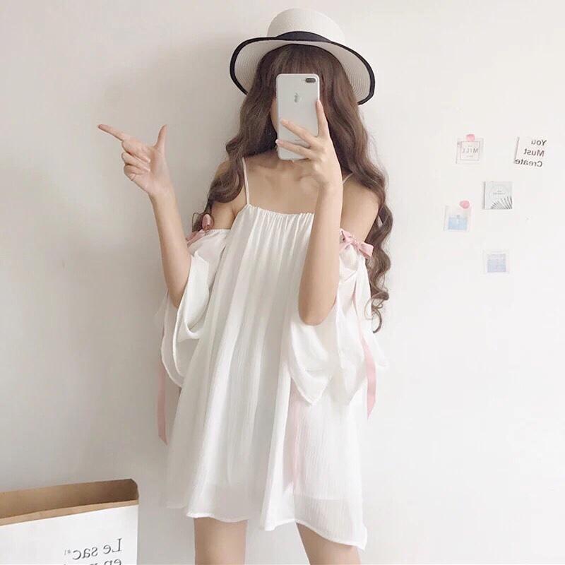 Đầm von hai dây tay ống phối nơ cực xinh TTS0223
