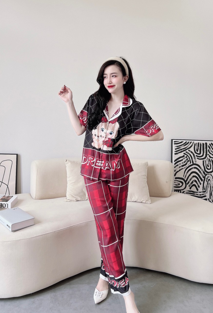 Bộ Pyjama lụa xước ánh kim cao cấp (free size: 45kg đến 65kg) HÀNG THIẾT KẾ MỚI.