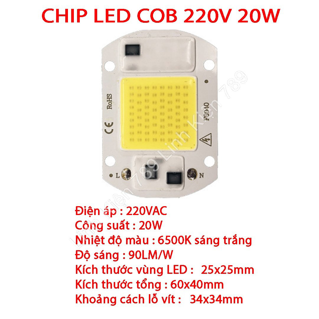 Chip LED COB siêu sáng 220V 20W