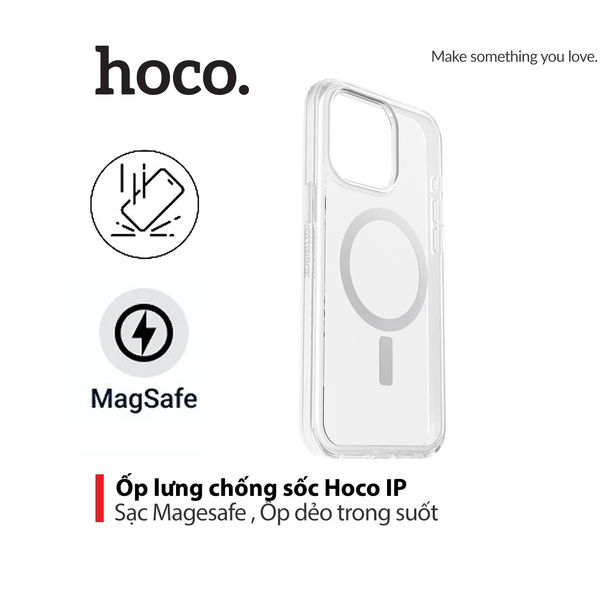 Ốp lưng Magsafe Tempered Glass Hoco cho iPhone thiết kê sạc không dây, trong suốt