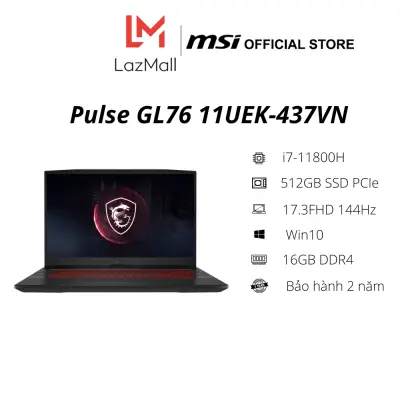 Laptop MSI Gaming Pulse GL76 11UEK-437VN (i7-11800H Gen 11th | 16GB DDR4 | SSD 512GB PCIe | VGA RTX 3060 6GB | 17.3 FHD IPS 144Hz | Win10| Titanium Gray) - Hàng Chính Hãng - Bảo hành 2 năm