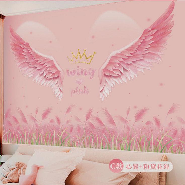 [HCM]DECAL DÁN TƯỜNG ĐÔI CÁNH THIÊN THẦN VÀ CHÂN TƯỜNG HỒNG