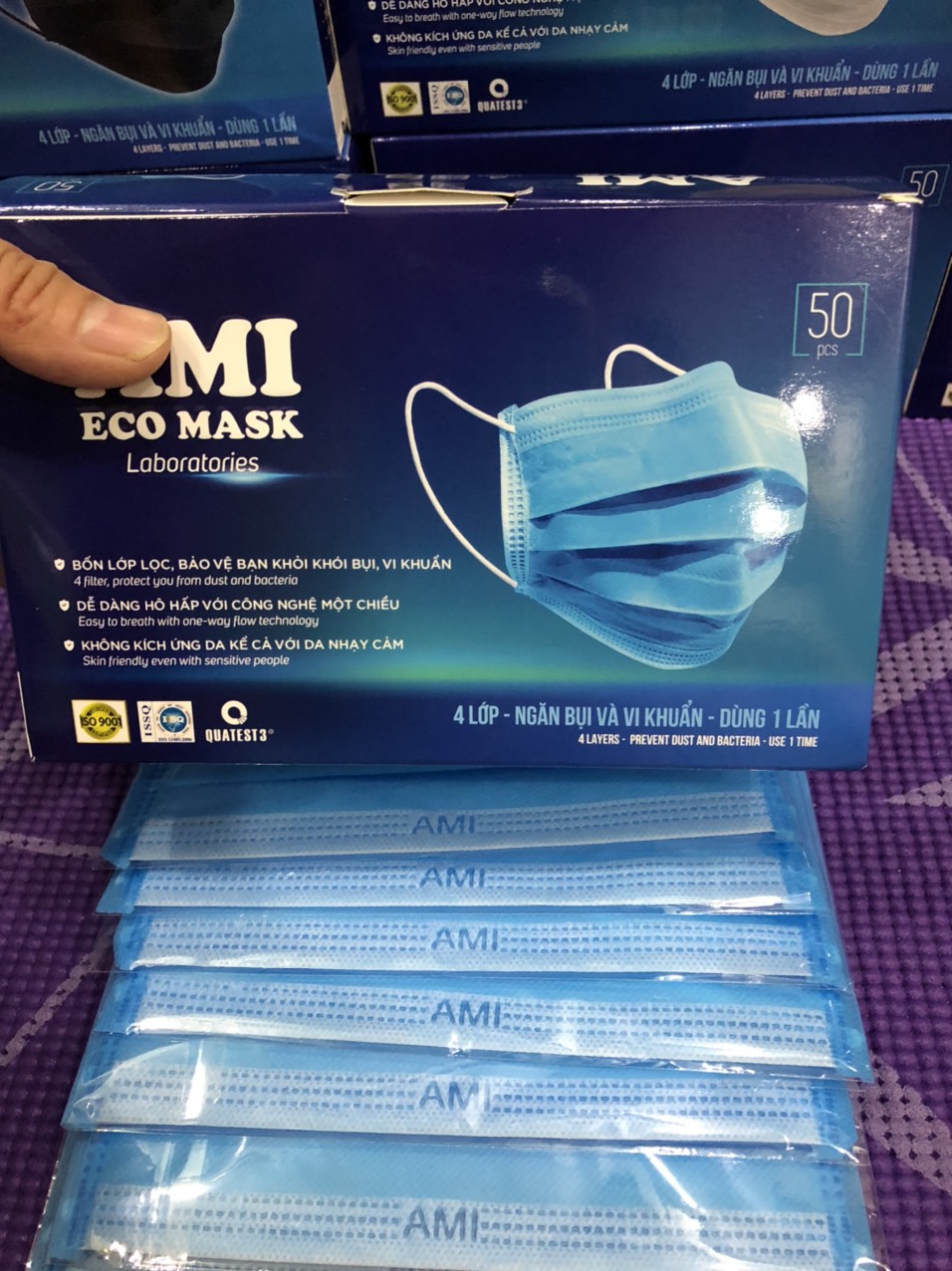 [ĐÓNG GÓI 1 CHIẾC/TÚI] 1 Hộp 50 Chiếc Khẩu Trang Y Tế 4 Lớp AMI CAO CẤP Chuẩn Kháng Khuẩn màu xám