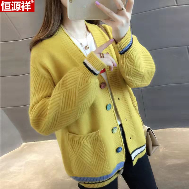 Áo khoác len nữ cổ V phong cách Hàn Quốc, áo len nữ phối cúc màu độc đáo, áo len cardigan nữ