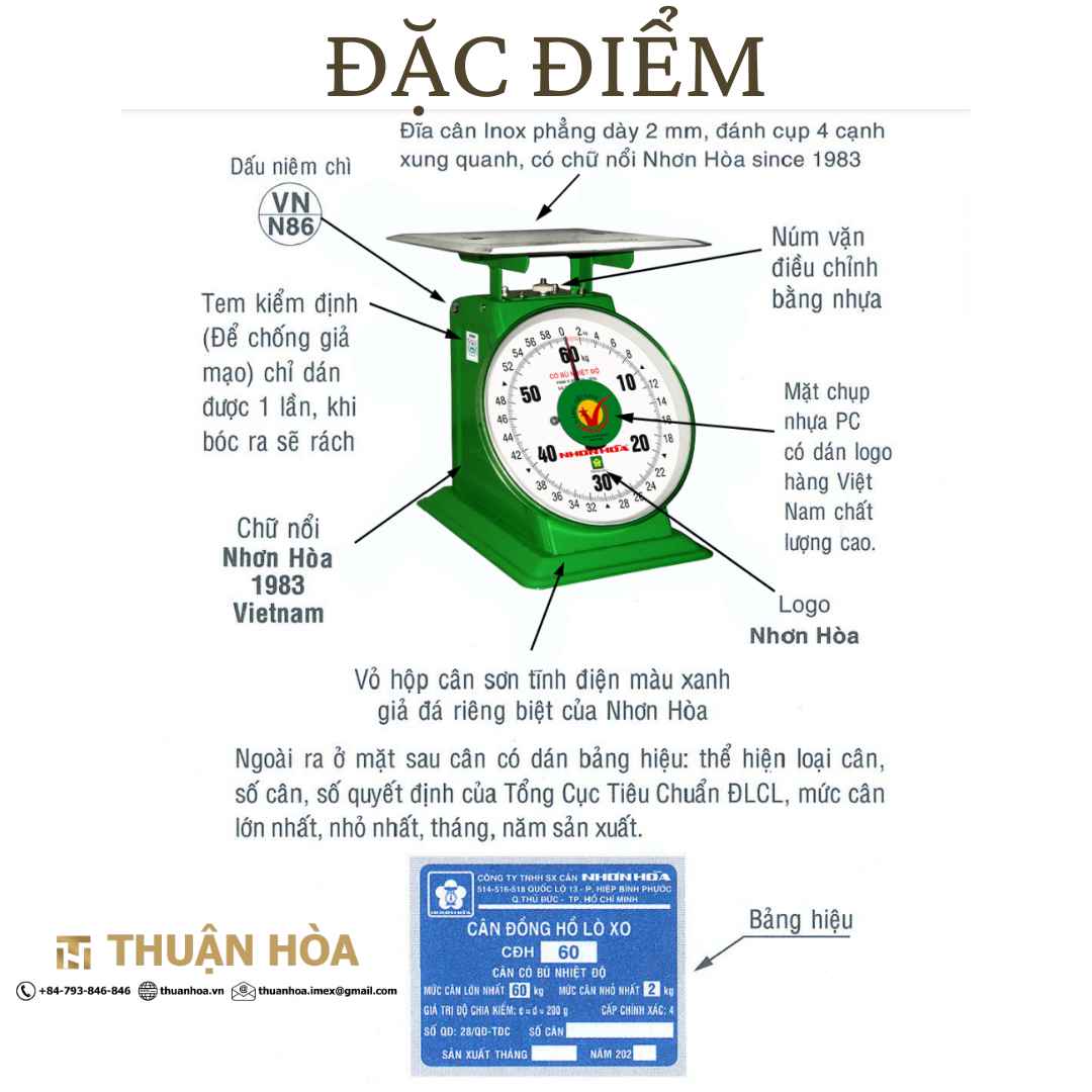 [Chính Hãng] Cân Đồng Hồ Lò Xo Nhơn Hòa 60 kg
