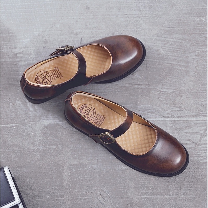 Mary Jane shoes (bản đế thấp)- Giày da bò nữ