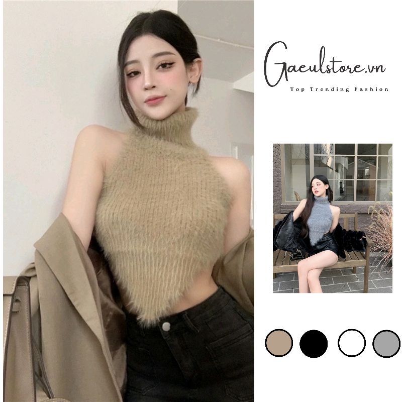 Gaeul store- áo len lông sát nách cổ gập vạt yếm