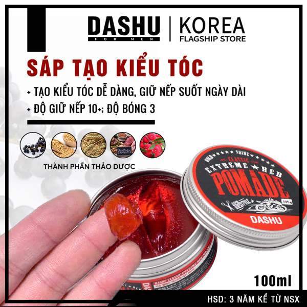 Pomade tạo kiểu tóc nam Hàn Quốc Dashu Dash Classic Renewal Extreme Red Pomade 100g, thành phần 90% thảo dược, thiết kế riêng cho người châu á, độ bóng 4, giữ nếp 10, hương nước hoa 3 tầng mùi cổ điển.