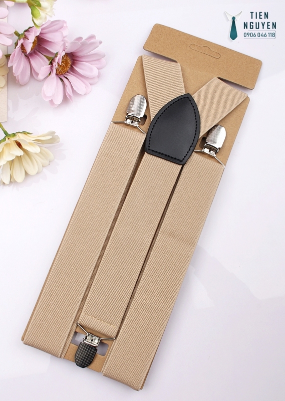 Dây đeo quần nam chữ Y cao cấp bản 3.5cm - Dây yếm quần màu kem